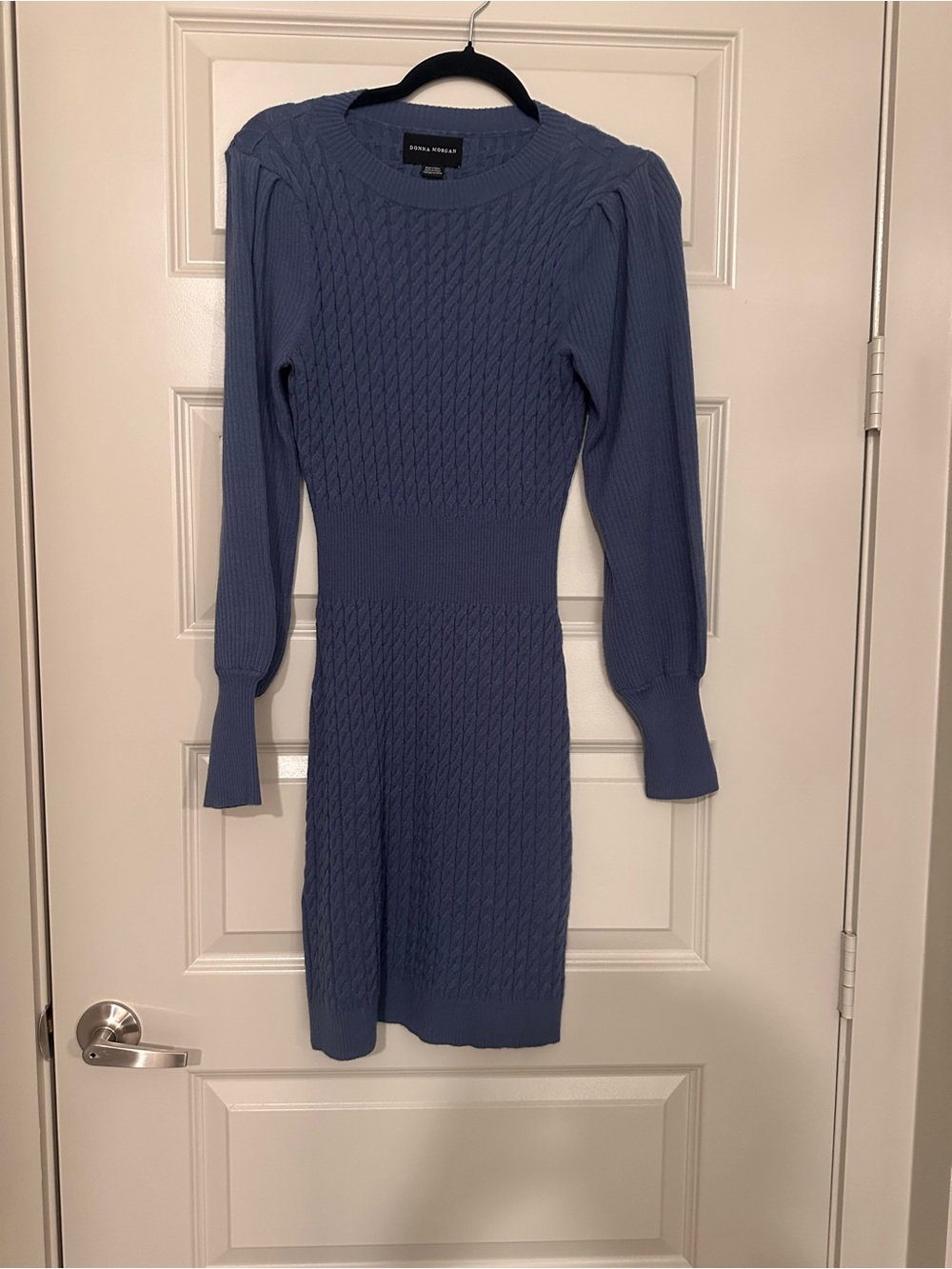 Donna Morgan Dusty Blue Cable-Knit Long Sleeve Dress
